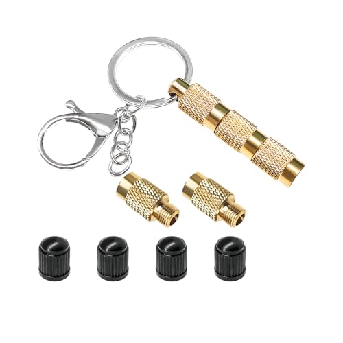 Image of DXNQ 4 in 1 Tire Deflator Tool Kit, Sturdy Brass Tire Pressure Deflator with Valve Caps Keychain, Portable Tyre Deflation Valve Tools for Cars SUVs Truck Motorcycle, Car Tire Accessories