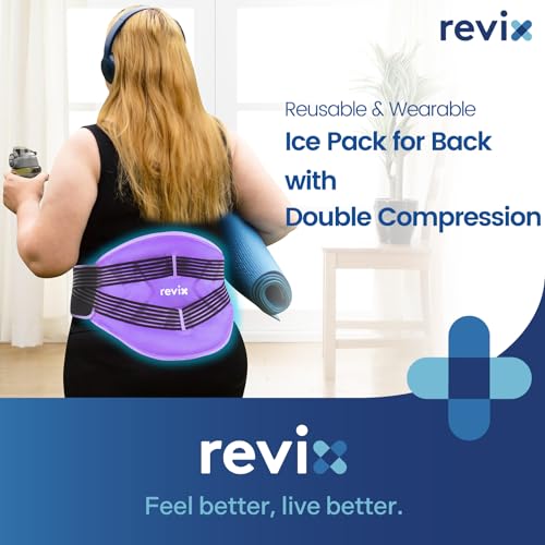 Image of REVIX Reusable Lower Back Ice Pack Wrap with Compression Straps, Adjustable Gel Ice Pack for Back, Lumbar, Sciatic Nerve, Post-Workout Recovery, Soft Plush Lining, Purple
