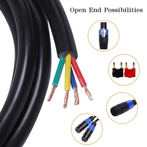 1 pack 10 feet pro road tour 4 conductor speakon cable - 12 gauge speak-on to 4-wire cables for chuchero tweeters mids wiring 4 conductors 10ft