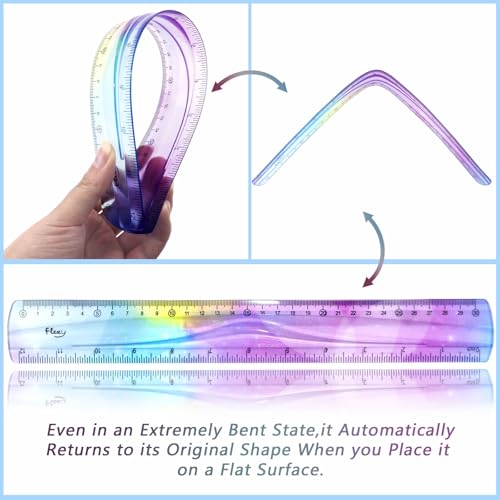 2 PCS 12 Inch Flexible Ruler, Bendable Plastic Ruler, Soft Bendable Gradient Colour Rulers with Centimeters and Inches for Student School Classroom Office Supplies