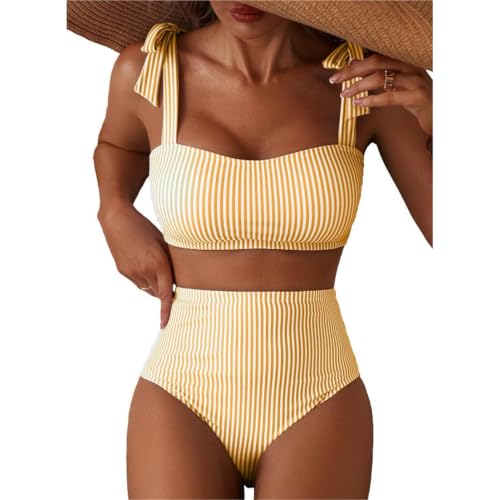 Ensemble bikini 2 pièces jaune XXL haut de gamme avec finition taille haute chic