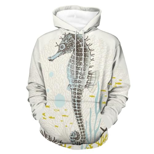 Sweatshirt Pull pour Homme Femme S de Haute Qualité Motif Hippocampe Rétro Chic