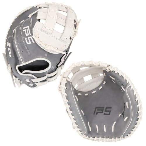 SSK FP5 Fastpitch Softball Catchers Mitt 33 34 Right & Left Hand Throw Premium Full Leather Softball Glove (Grey/White 34 - Right Hand Throw)