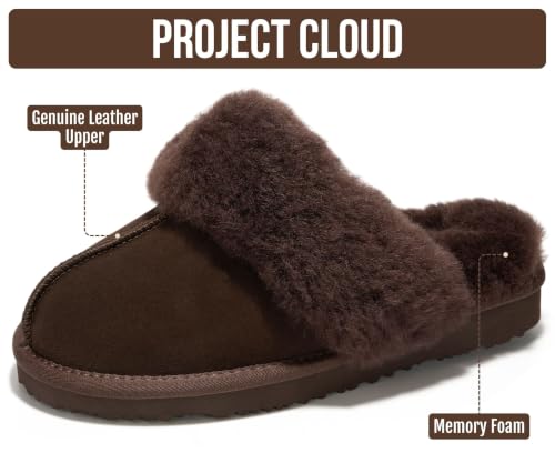 Image of Project Cloud Genuine Leather Fur-Lined Non-Slip Clog Slippers for Women | Memory Foam Insole Indoor Outdoor Mule Shoes - Comfortable House Footwear Womens Slippers - Fur-Lined Cold Weather Essentials