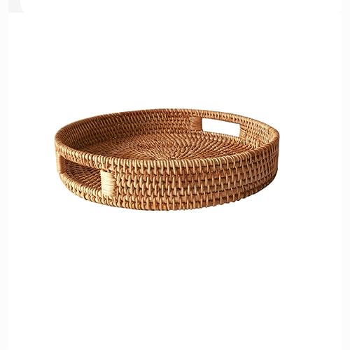 DUYHBAWRS Rattan-Tablett, handgewebt, Lebensmittelkorb, Obsttablett...