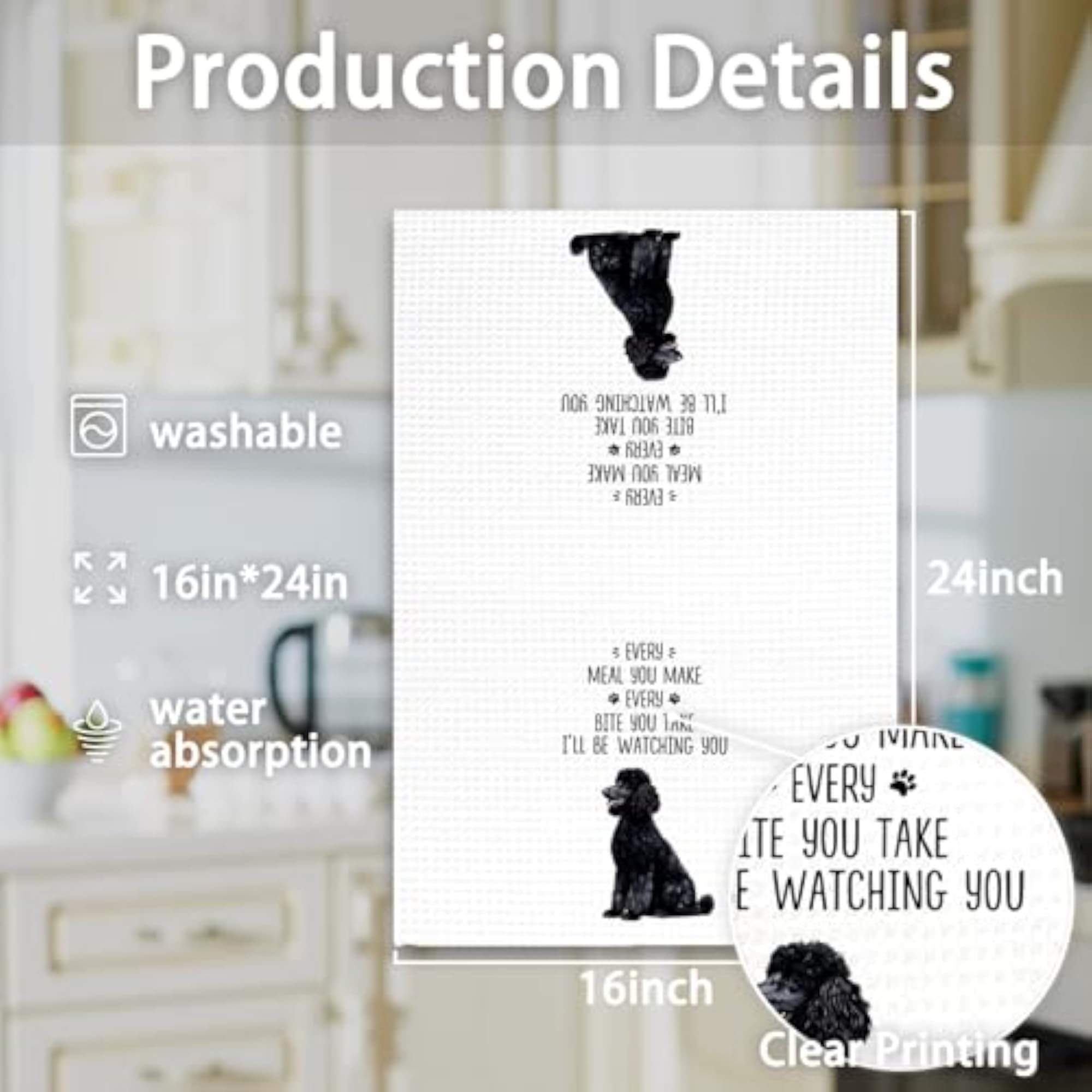 Black Poodle Kitchen Towels, Gifts for Dog Lovers