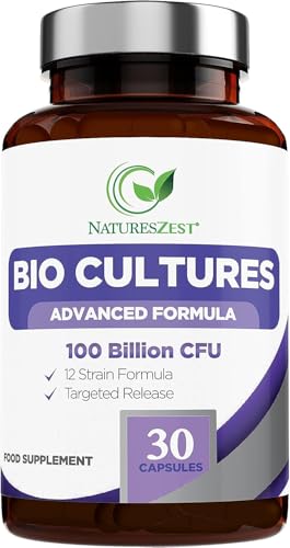 Bio Cultures Complex 100 Billion CFU 30 High Strength Vegan Capsules | Multi-Strain Formula with FOS Fibre Lactobacillus & Bifidobacterium UK Made