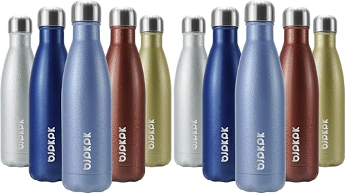 Image of BJPKPK Insulated Water Bottles 17oz, Leak Proof Stainless Steel Water Bottle keeps Cold for 24H and Hot for 12H, BPA Free Kids Water Bottle-Lake Blue (Pack of 2)