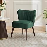 GarveeHome Moderner Akzentstuhl, Gepolsterter Stuhl Aus Samt Mit Massivholzbeinen, Tragkraft 136KG, Bequemer Lounge-Sessel Ohne Armlehnen Für Wohnzimmer, Schlafzimmer, Büro – Grün