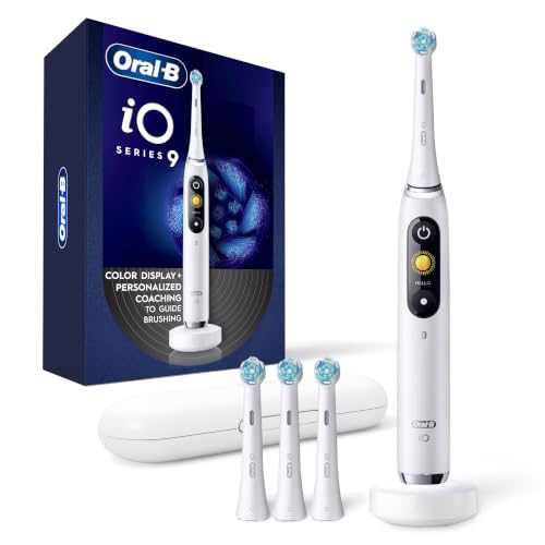 Oral-B Rechargeable Electric Toothbrush, iO9 Genius, 7 Cleaning Modes, Interactive Display, Charging Travel Case, Visible Pressure Sensor, 4 Brush Heads, White Alabaster - image 1