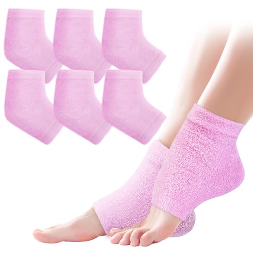 TEAWOO 3 pares de calcetines de talón hidratantes peludos para tratamiento de talón agrietado, calcetines sin dedos para mujeres y hombres, reparación de talón agrietado, hidratan los talones secos y