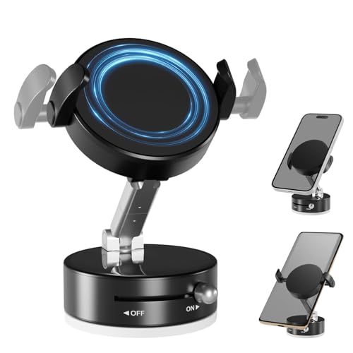 Upgraded 360Β° Vacuum Magnetic Phone Holder with Clamp,Vacuum Suction Magnetic Phone Mount with Clamp Foldable Cell Holder for Car/Gym/Mirror/Smooth Surface, Compatible with Magsafe iPhone (black 1pcs) by NILUTO - Used condition - US$11.59