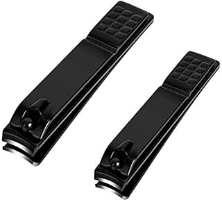 مجموعة قصافة اظافر متينة من الستانلس ستيل مع شفرات منحنية حادة، قصافة اظافر للرجال والنساء (اسود) - قطعتين