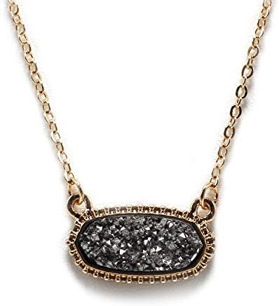 Miracle Collection Faux Druzy Stone Light Weight Fashion Trendy Pendant Necklace for Women and Girls… (HEMATITE-OVAL)