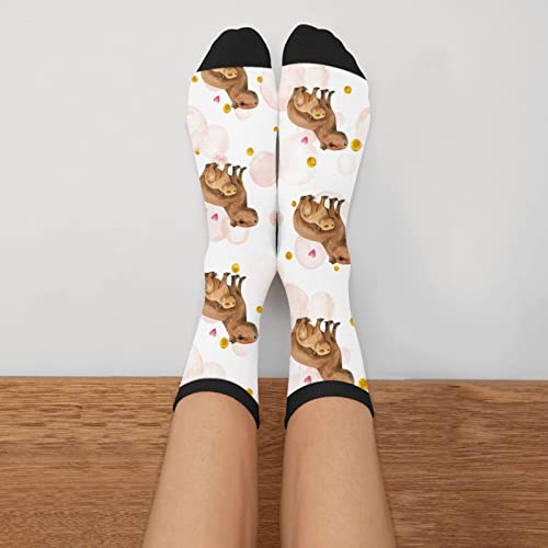 Image of Jedenkuku Pink Cute Capybara Animal Mother'S Day Novelty Fun Crew Socks Fashion Comfortable Men'S And Women'S Socks