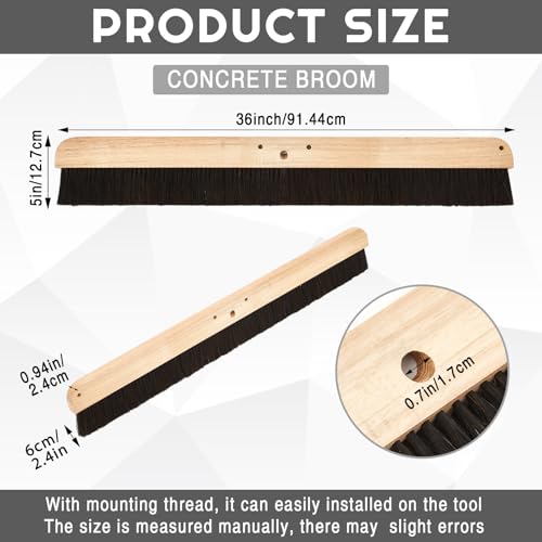 Yiyiring 2 Pack 36 Inch Concrete Broom Finishing Tools, Horsehair Bristles, Black Brush with Wood Backed, Without Handle, with Mounting Threads for Concrete Finishes Hard Floors Yards - Thumbnail 2