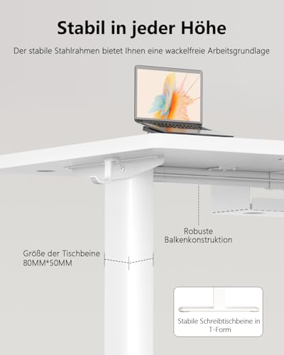 Flamaker Höhenverstellbarer Schreibtisch 200 x 80 cm mit 18 mm Tischplatte – Ansicht 5