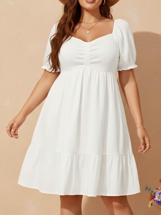 Women's Plus Size Summer Dress - Sweetheart Neck Puff Sleeve Casual Sundress Graduation Teen Babydoll Short Dresses - Image 5