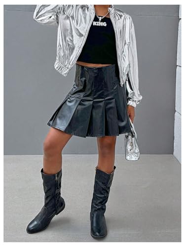 Floerns Girl's Long Sleeve Metallic Jackets Zip Up Collared Neck Street Jacket Coat4