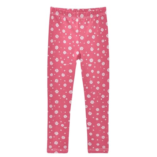 Pink White Daisy Flowers Girls Leggings Kids Yoga Pants Dance Active Tights 4T