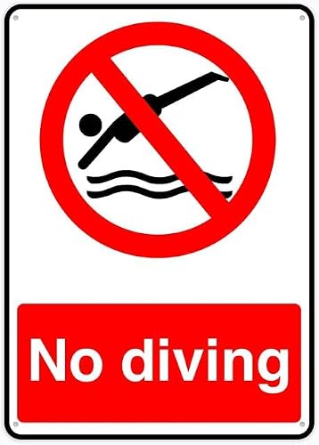 8"x12" Tin Metal Sign - No Diving Retro Metal - Decorative Plate For Shop, Yard, Garage, Outdoor Wall