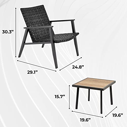 Voua Outdoor 3-Pieces Bistro Set Ergonomic Wicker Patio Furniture Sets- Conversation Sets 2 Pe Rattan Chair With Coffee Table - Black #TOP6