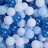 GOGOSO Ball Pit Balls for Toddler, Baby Plastic Playballs Kids Soft Pastel Pelotas Non-Toxic BPA-Free Pearl Blue+Light Blue+White 100 Balls