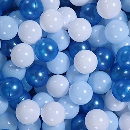 Image of GOGOSO Ball Pit Balls for Toddler, Baby Plastic Playballs Kids Soft Pastel Pelotas Non-Toxic BPA-Free Pearl Blue+Light Blue+White 100 Balls