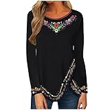 GZGZ 2022 Damen Boho T-Shirts mit Ärmel Sommer Böhmen O Ausschnitt Hemd Für Frauen Bluse Pullover Mit Bekleidung einfarbig locker Basic Shirt Farbblock