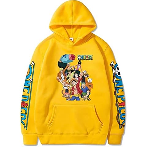 Symish Men's Sweatshirt One Piece Anime Print Hooded Sweater Luffy Chopper Zoro Sweet Fashion Classic Hoodies with Pocket,006yellow-XL1 Cover