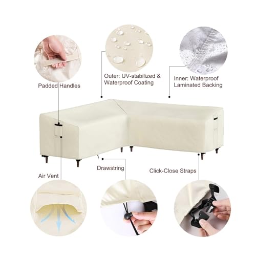 Housse pour meubles de terrasse beige en forme de L et V imperméable 250x250cm - 3