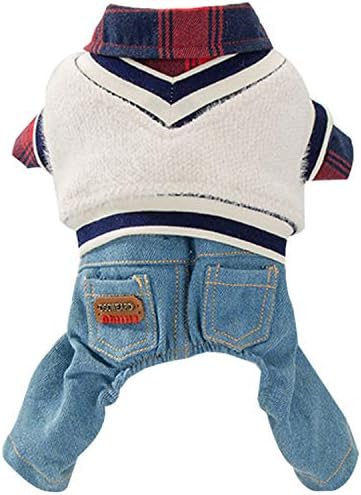 HOODDEAL Dog Clothes Plaid Dog Shirt Dog Outfit Overalls Jeans Jumpsuit with Warm Sweater Vest Two-Piece Cool Puppy Clothes for Small Dogs Boy (Small, Red-Black)