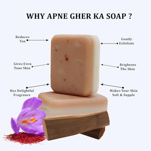 Image of Fujino Apne Ghar Soap Sandalwood & Saffron Magic Soaps For Bath (100 Gms) | Paraben Free | Chandan & Kesar Bath Soap | Handmade Soaps For Glowing | Skin Brightening Soap For Men & Women (Pack of 3)