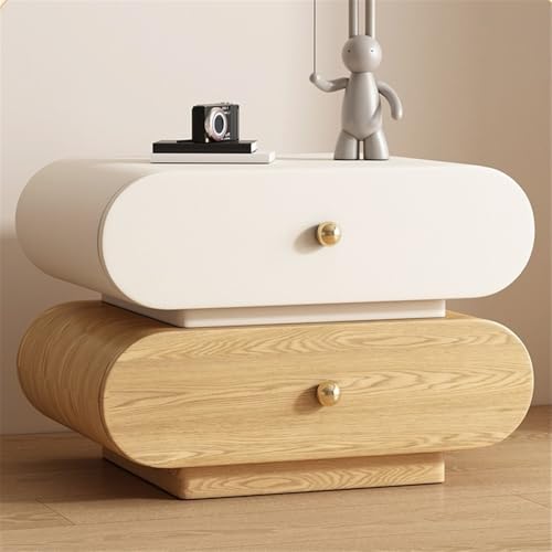 Table de chevet en bois double tiroir meuble de rangement chic blanc et marron