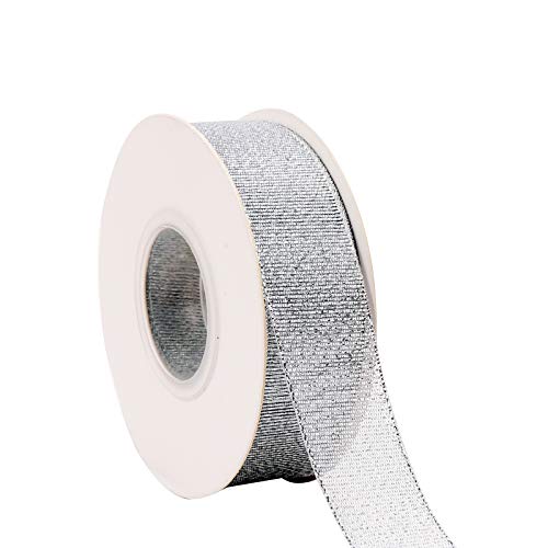 1 Inch Glitter Silver Ribbon, Ribbon For Gift Wrapping, Holiday Party, Wedding Decorations, 25 Yards Fabric Wired Ribbon For Balloons, Sewing, Floral Diy, And Classroom Decor #TOP3