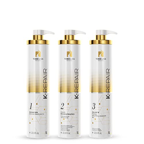 Tree Liss Kit K-Repair 1 Lt (3 pasos, champú + reconstructor + neutralizante) Máscara de tratamiento capilar intensa premium para reconstrucción