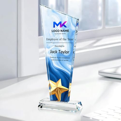Image of Custom Crystal Trophy Award Personalized Plaque Award with Text Logo Photo Awards Trophies for Employee Recognition Team Graduation Personalized Office Gifts for Boss Coworker Teacher