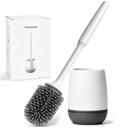 MEKEET Silicone Toilet Brush and Holder,Bathroom Toilet Brush Holder Set,Silicone Toilet Cleaning Brush Kit with Soft Bristle Brush (Flooring Upgrade)