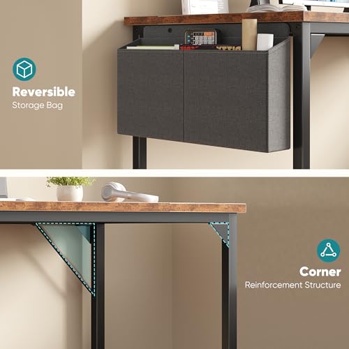 Image of OLIXIS Computer Desk, 63 Inch Gaming Desks for Home Office Small Spaces | Writing Study Craft Work Table, Computer Workstation for Bedroom with Storage Bag, Rustic Brown