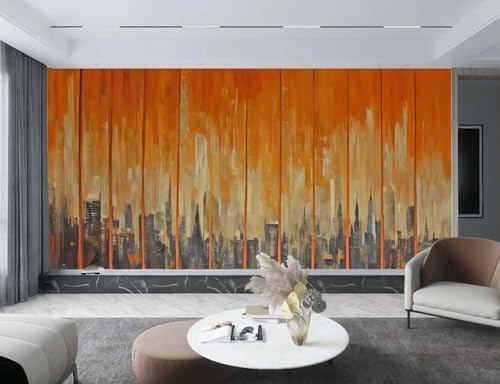 rskjdghshd Papier Peint Moderne Mode Orange Art Coucher De Soleil Ville Silhouette Peinture À L'huile TV Canapé Fond Mur Chambre Salon Étude Murale,3D,150x105cm