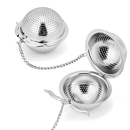 2 Pack Tea Strainers with Fine Mesh, JEXCULL 304 Stainless Steel Mesh Tea Ball Infuser 2.1 Inch Tea Filter and Steeper with Extended Chain Hook for Loose Tea Leaves Spices Seasonings