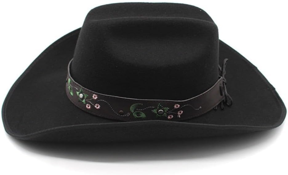 Black Wool Felt Western Cowboy Hat, Beaded Leather Band