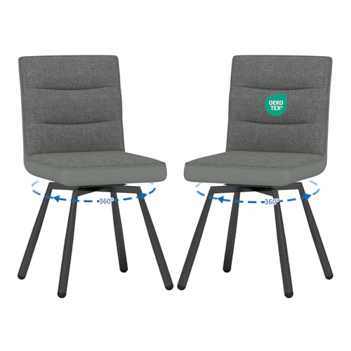 WAFTING Esszimmerstuhl 2er Set Drehbar, Polsterstuhl aus Leinenstoff mit Metallbeinen,Esszimmerstühle modern,Geeignet für Esszimmer,Küche, und Wohnzimmer,Dunkelgrau