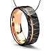 8mm Tungsten Carbide Men's Ring - Hammered Black Wedding Band with Rose Gold Interior Size 10, Includes Jewelry Box
