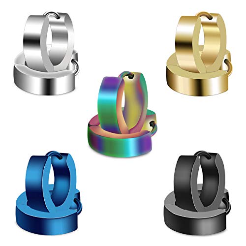 Crazypiercing Stainless Steel Mens Womens Hoop Earrings Piercings Huggie Hypoallergenic (5 Pair) #TOP5