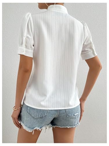 Floerns Women's Floral Embroidery Button Down Shirts Puff Sleeve Dressy Casual Blouse Top3