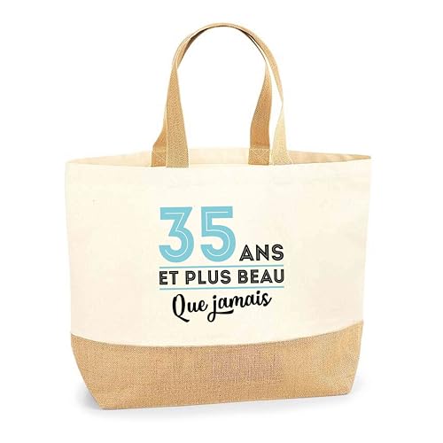 Sac jute 35 ans original pour les courses au marché ou aller à la plage