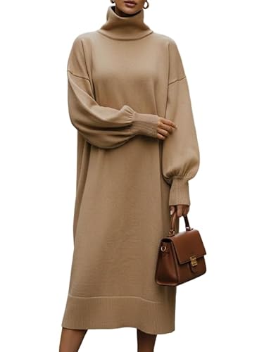 UOOZEE Women's Oversized Turtleneck Sweater Dress Cozy Chunky Knit Warm