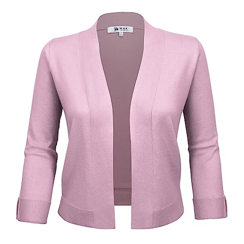 Image of YEMAK Women's Crop Cardigan Sweater - 3 /4 Sleeve Open Front Classic Basic Knit Bolero Cropped Soft Lightweight Knitted Top