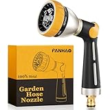 FANHAO Pistola da Giardino, ugello a spruzzo al 100% in metallo resistente, azionabile con il pollice, ugello per l'acqua ad alta pressione con 8 modalità per innaffiare piante, lavare auto